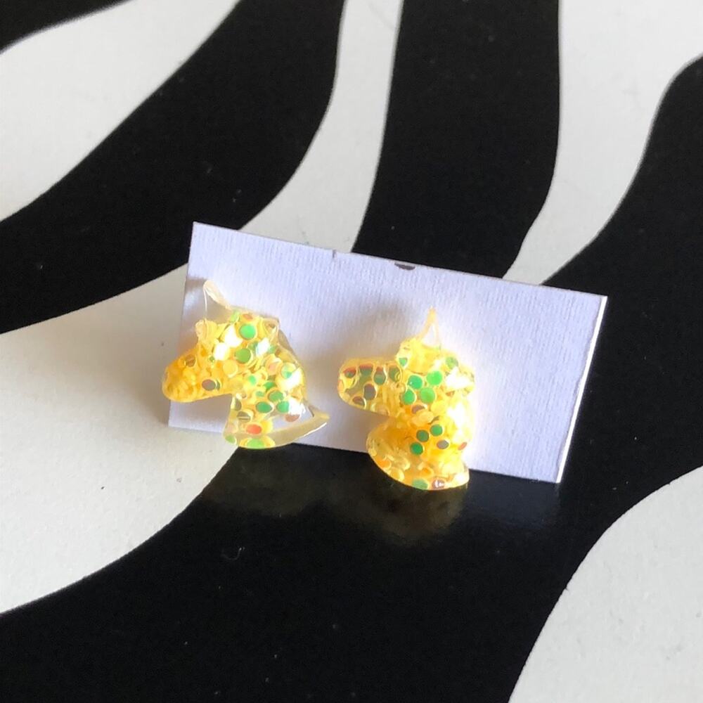 4 for $20 Yellow Glitter Unicorn Stud Earrings